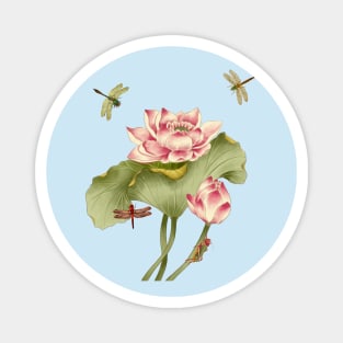 Vintage Lotus Flowers and Dragonflies illustration Magnet